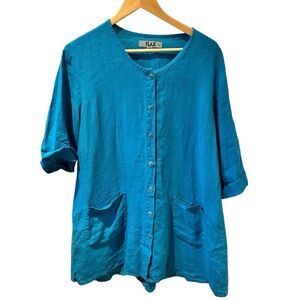 FLAX Womens Tunic Top Dress Size M Blue‎ 100% Linen Lagenlook RN# 114739